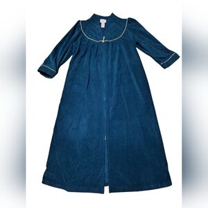 Vanity Fair Vintage Dark Green Velour Robe Gown Full Zip Pockets Petite Large